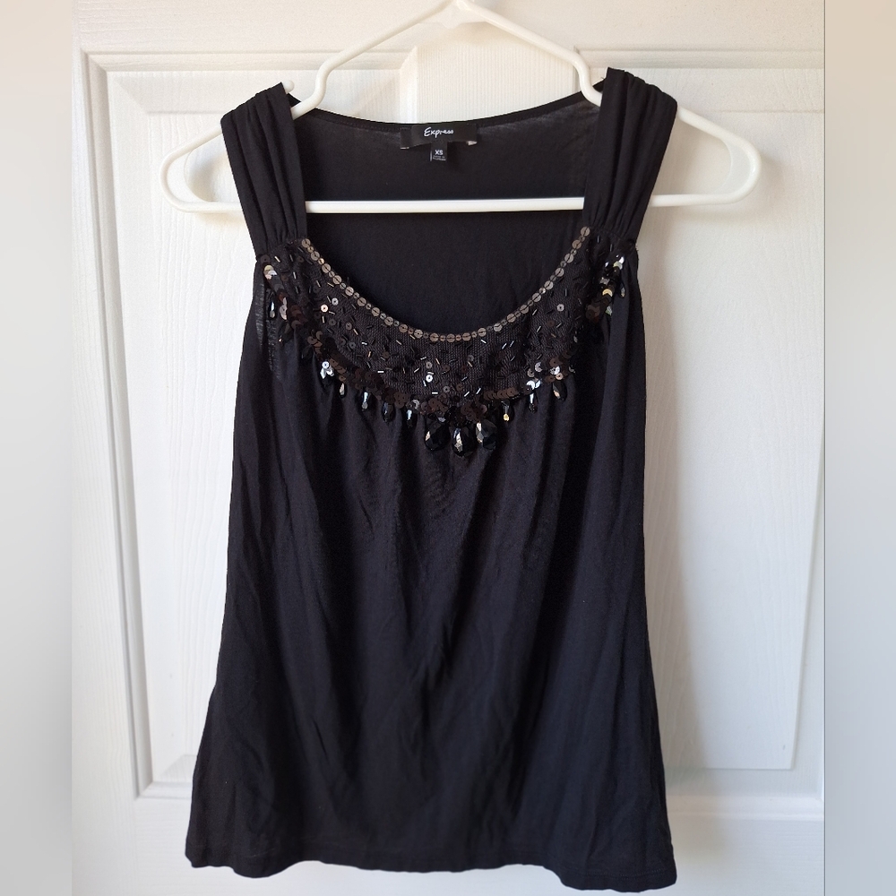 SM black beaded and sequined free-flowing Express top.